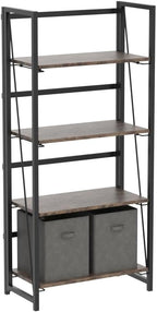 4NM No Assembly Folding Bookshelf Storage Shelves 4 Tiers Vintage Bookcase - Image 5