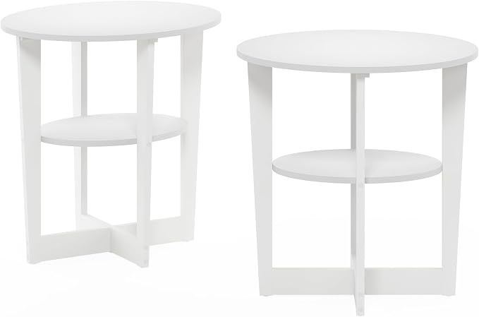 Furinno Jaya Side Table Set of 2, 2-Tier Round Modern End Table - Image 6