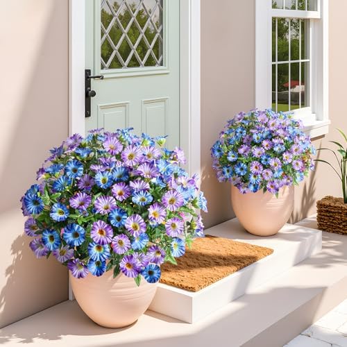 Blue Purple Artificial Morning Glory Flowers for Outdoor Planters, Premium UV Resistant Silk Faux Flowers for Porch, Hanging Basket & Window Box, Cottage Garden Decor, No Pot, 13.3 Inch, 8 Bundles - Image 6
