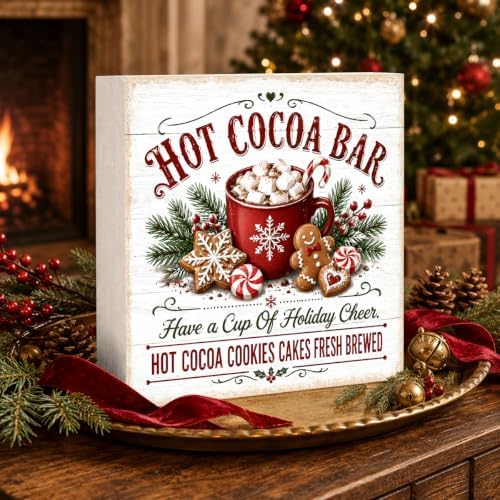 Christmas Decorations Hot Cocoa Bar Gingerbread Wooden Box Sign - Image 3