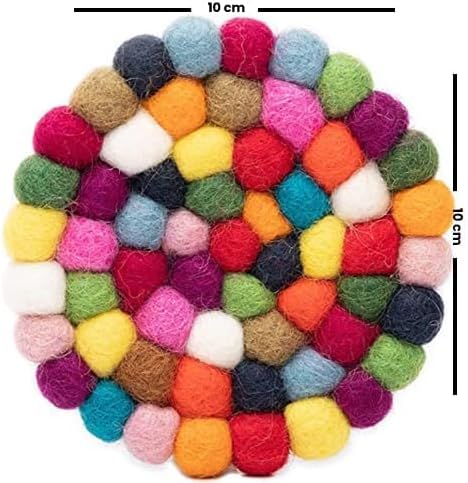 Round Felt Ball Coasters - 100% Merino Wool Table Coasters - Felt Coaster Pads, Absorbent Trivet for Drinks - Heat Resistant, Thick & Durable Hand Felted - Woolygon - Multicolor Set of 5 (Rainbow) - Image 5
