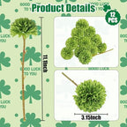 Tinsow 12 pcs Artificial Flowers Green Faux Ball Chrysanthemum Bouquet Flowers Wedding Bouquet for Spring Home Garden Party Wedding Decoration St Patricks Day Table Centerpiece - Image 2
