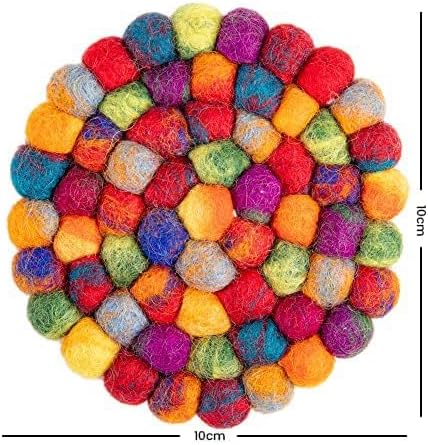 Round Felt Ball Coasters - Wool Table Coasters - Felt Coaster Pads, Absorbent Trivet for Drinks - Heat Resistant, Thick & Durable Hand Felted in Nepal by Woolygon- Multi-Color - Set of 5 - Image 6
