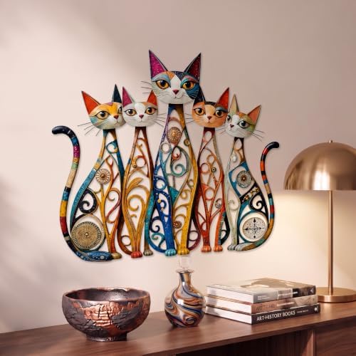 Wesiti Cat Metal Wall Art Iron Sculpture 10.6x15.7 Retro Mid Century - Image 3