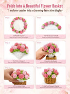 Crochet Flower Bouquet Coasters, Cotton Rose Gifts for Home Decor 2Pcs - Image 3