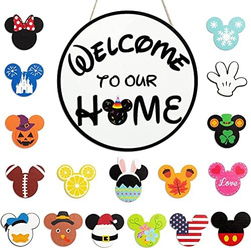 SUPYFD 19Pcs Cute Mouse Interchangeable Seasonal Welcome Door Sign for Front Door Decor, Welcome to Our Home Sign with Interchangeable Holiday Pieces for Farmhouse/Wall/Porch Decor and Housewarming by SUPYFD