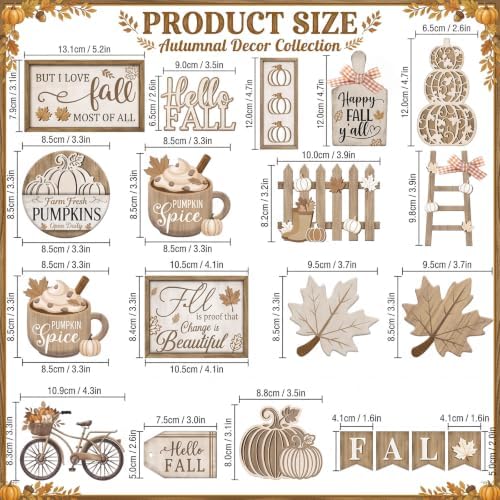Shellwei 20 Pcs Fall Tiered Tray Decor Set, Neutral Autumn Pumpkin Sign - Image 2