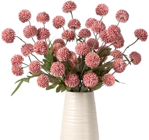 10Pcs 20.5" Artificial Pompon Mum Silk Flower Stems, Fake Chrysanthemum Ball Faux Flowers for Vase, Fall Floral Stems for Indoor Home Decor Wedding Centerpieces, Red (No Vase) by ENALGRE
