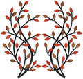 Meltset Metal Tree Leaf Wall Decor, Vine Olive Leaf Branch Wall Art, Wrought Iron Scroll Artwork, Decorative Wall Sculptures Above The Bed, Living Room, Hallway, Indoor and Outdoor（S/Red） by MeltsetM