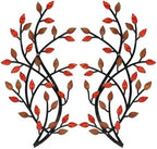 Meltset Metal Tree Leaf Wall Decor, Vine Olive Leaf Branch Wall Art, Wrought Iron Scroll Artwork, Decorative Wall Sculptures Above The Bed, Living Room, Hallway, Indoor and Outdoor（S/Red） by MeltsetM