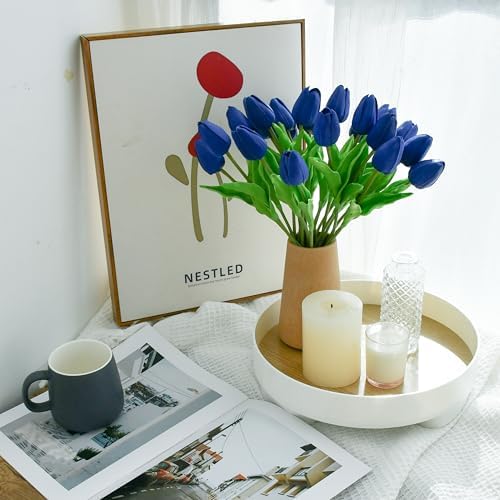 ONLY ART Artificial Royal Blue Tulips 20 Pcs – 13.5 Inch PU Faux Flowers with Bendable Stems for Home Décor, Wedding Centerpieces, DIY Floral Arrangements, New Year and Valentine's Day - Image 4