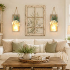 Mason Jar Wall Sconces Set of 2 with LED Lights and Faux Flowers - Image 6