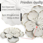 Metal Flower Wall Art Decor, 9" White Rustic Modern Floral Sculpture - Image 2