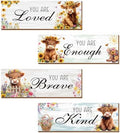 4 Pcs Highland Cow Wall Decor, Positive Affirmations Wall Art Decor, Inspirational Wooden Signs, Highland Cow Wall Art Hanging Plaques, Perfect for Girls Bedroom, Bathroom, Living Room by Riletese