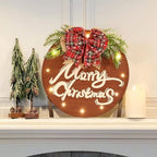 HOMCDALY Merry Christmas Sign for Front Door, Wooden Hanging Sign Door Decoration with 12 LED Light, Winter Welcome Wreath indoor outdoor Décor, Christmas Decoration. - Image 5