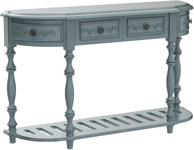 Retro Wood Curved Entryway Console Table 52-Inch Half Moon Hall Sofa Table - Image 5