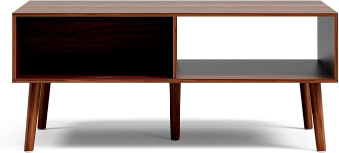LCRBOL Coffee Table with Storage, Mid Century Dining Table with Sliding Fluted - Image 5