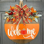 Fall Door Sign for Front Door, Wooden Welcome Hanger with Pumpkin Design, Plaid Bow and Autumn Leaves, Porch Entry Decor, Harvest Wreath Accent, Thanksgiving Decorations for Home and Covered Porch by Unknown