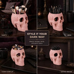 Skull Makeup Brush Holder, Pen Holder, Vanity, Desk, Office Organizer, Stationary, Decor Planter, Candy Bowl, Goth Decorations, Extra Large, Skulls Gothic Skull & Bones Organizer Bathroom (Cloud Pink) - Image 6