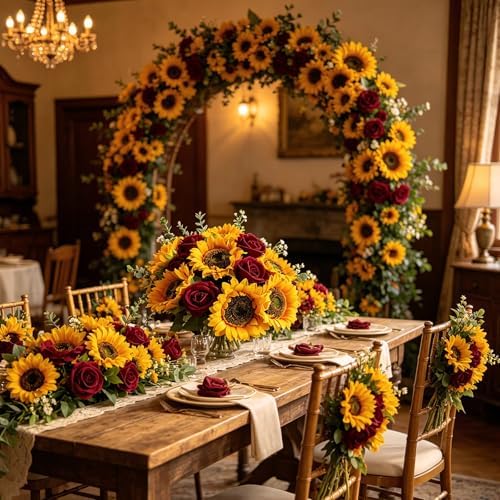 24PCS Fake Rustic Flowers Artificial Fall Sunflowers and Roses - Image 6