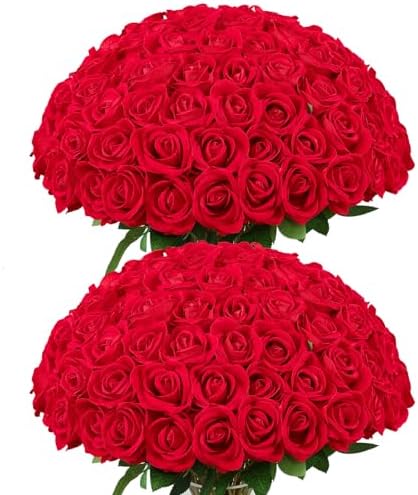Coferset 50pcs Velvet Artificial Roses Flowers in Bulk,Red by Coferset