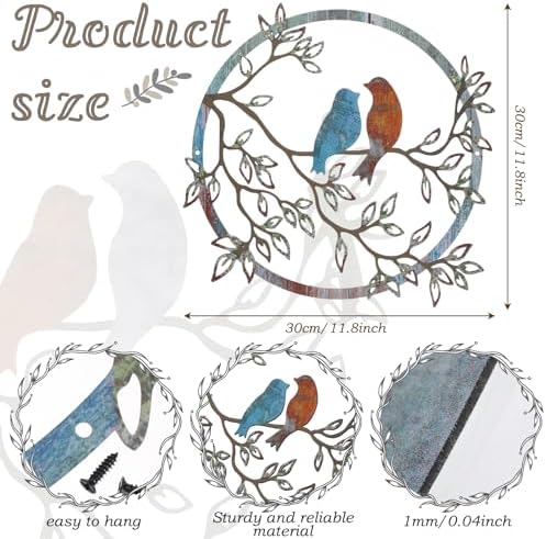 Ferraycle Metal Wall Art Bird Branches Hanging Ornament, Retro Color - Image 2
