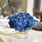 Rose Silk Flower Arrangement Artificial Vivid Rose in Glass Vase with LED Light Elegant Centerpiece for Home Wedding Bathroom Table Shelf Decoration (Navy Blue) - Image 2