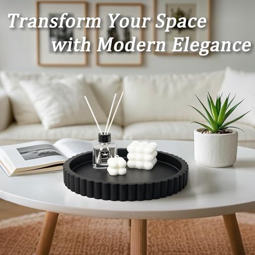 Round Decorative Tray for Coffee Table Decor, Circle Tray Decor 11" Black - Image 2