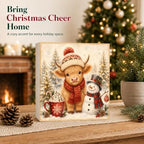 Christmas Highland Cow Decorations Snowman Pine Tree Wooden Box Sign - Image 2