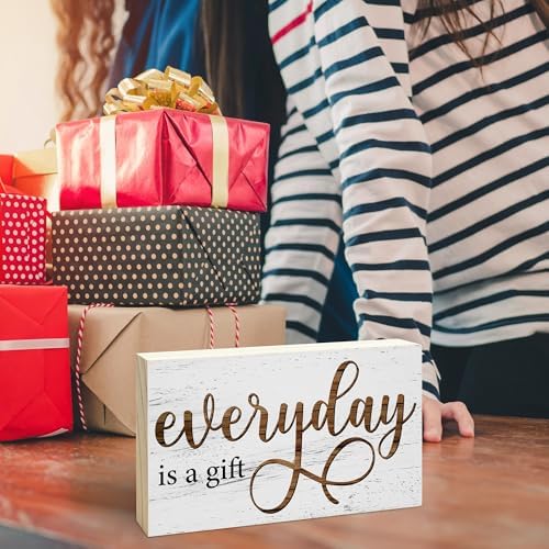 Everyday is a Gift Rustic Wooden Block Sign, 5x3 Inch Positive Inspirational Wood Plaque, Farmhouse Home Decor for Desk Tabletop Shelf, Housewarming Christmas Gift for Friends Family - A14 - Image 5