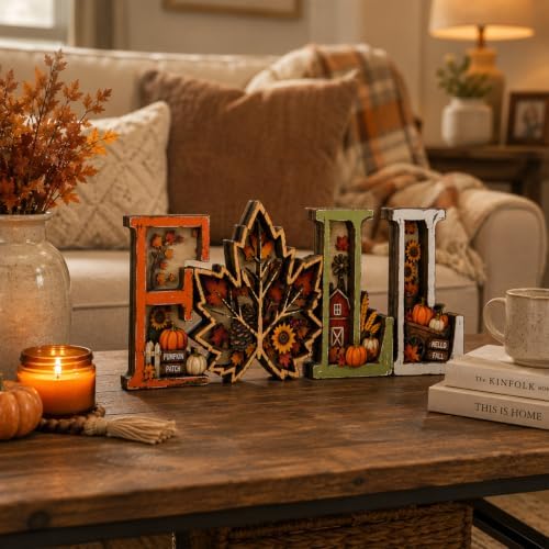 Fall Decorations for Home 2026, 3D Wooden Fall Decor with Harvest Autumn Sign Leaf Pumpkin Scene, Rustic Thanksgiving Tabletop Decor, Vintage Farmhouse Shelf Mantel (Fall Decorations) - Image 6