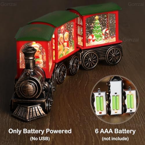 Train Snow Globe Christmas Snow Globe Lantern with Auto 6H Timer and Manual Glitter, Lighted Christmas Decorations Indoor with Gingerbread Man Tree for Home Tabletop, Battery Operated - Image 3