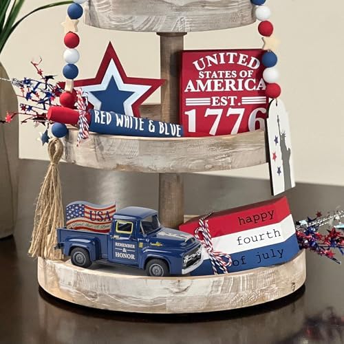 Memorial Day Patriotic Truck Decor, Americana Vintage Pickup Truck Tabletop Decoration, Rustic Farmhouse Tiered Tray Decor for 4th of July Independence Day Home Office - Image 6