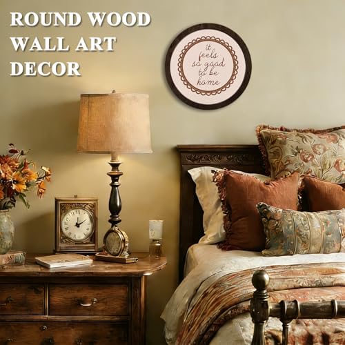 CFFJLHN Rustic Farmhouse Wall Art Decor, Oh It's So Good to Be Home Motivational Neutral Minimalist Round Wood Hanging Wall Decor for Home Bedroom Living Room, 10x10 Inch - Image 2
