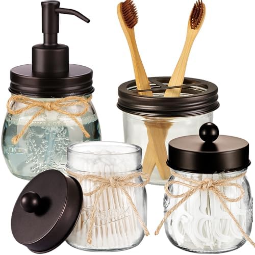 Amolliar Glass Mason Jar Bathroom Accessories Set 4 Pcs (Bronze) by Amolliar
