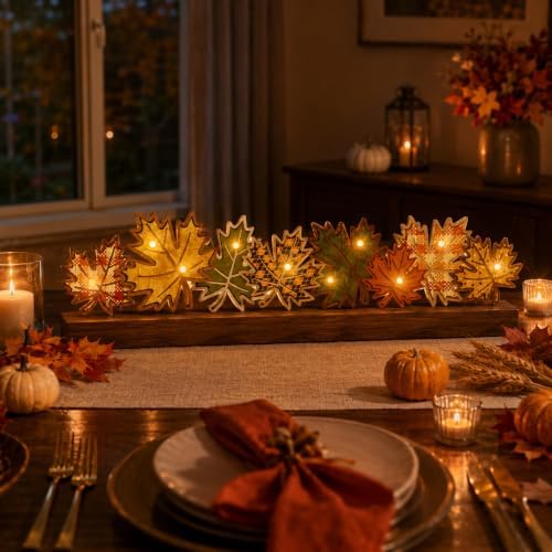 RattanView Light up Fall Decor Wooden Maple Leaf Autumn Table Centerpiece - Image 4