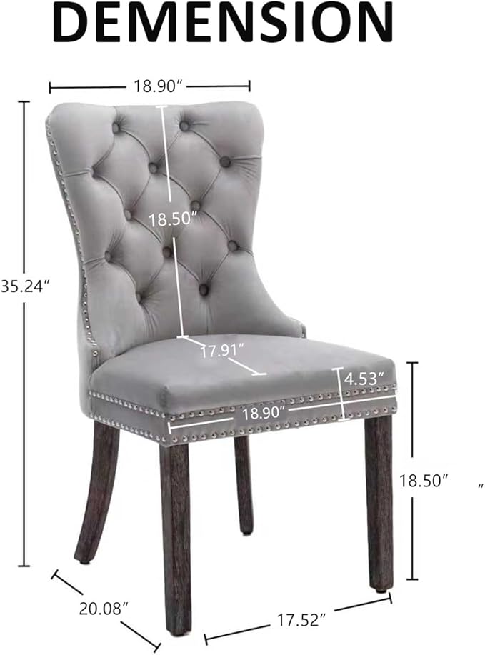 KCC Velvet Dining Chairs Set of 2, Upholstered High-end Tufted Dining Room Chair - Image 3