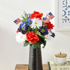 Admired by Nature 18 Stems Artificial Blooming Peony, Gerbera Daisy with Small American Flags, Fillers Mixed Flowers Bush for Memorial Day, Red/Blue/White - Image 6