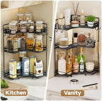 VITVITI 3 Tier Corner Bathroom Counter Organizer, Bathroom Countertop Organizer Storage for Sink, Metal Mesh Makeup Organizer for Vanity Countertop Kitchen with Hooks, Black - Image 5