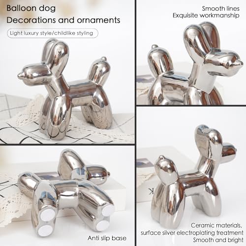 Notakia Large Silver Cute Ceramics Balloon Dog Statue Crafts Living Room Desktop Decorations,Handmade Modern Small Ceramic Animal Statue Ornament Home Decor Accents - Image 6