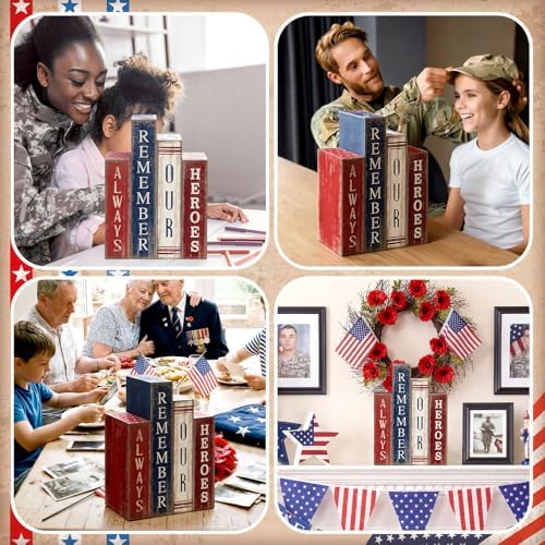 Lineshading 4 Pcs 4th of July Table Decoration Wooden Book Patriotic Sign - Image 5