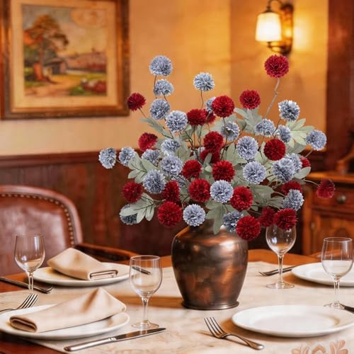 INQCMY 12 Pcs Artificial Mums with Long Stems 20 Inch Faux Flowers for Vase - Image 5