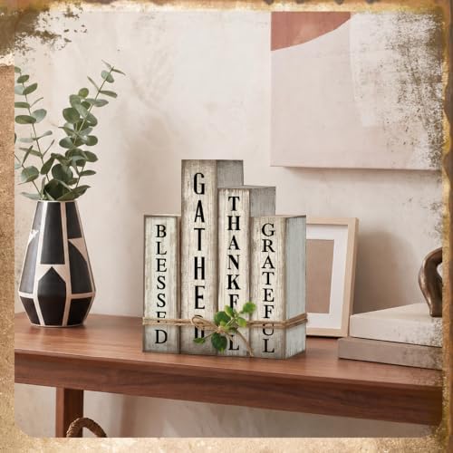 Lineshading 4 Pcs Inspirational Table Decor Wooden Book Gather Blessed Sign - Image 4