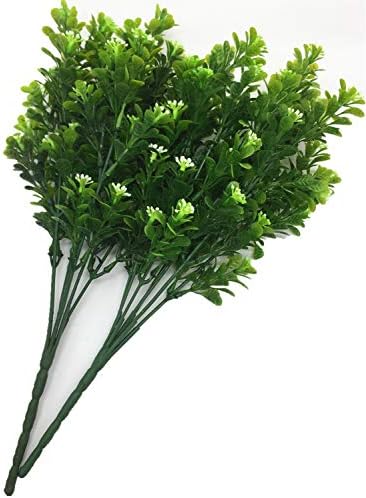 CATTREE Artificial Plants, Faux Plastic Bean Flowers Shrubs Fake Grass Leaves Simulation Greenery Bushes Indoor Outside Home Garden Office Yard Verandah Wedding Decor - 4 Pcs - Image 3