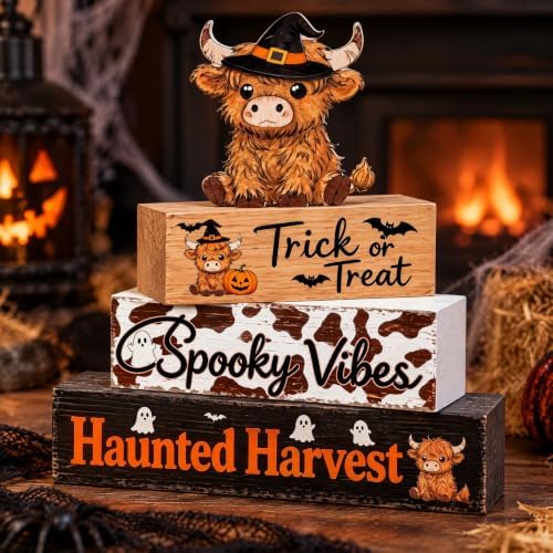 4 Pieces Highland Cow Wooden Table Decor Set, Rustic Farmhouse Tiered Tray Decor, Western Country Style Shelf & Tabletop Decorative Accent Pieces, Home Office Kitchen Mantel Decoration - Image 7