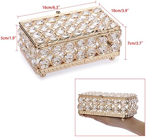 ELLDOO Crystal Jewelry Box Rectangle Trinket Organizer Earrings Rings Box Treasure Box Home Decor Accent Decorative Box with Lid for Valentine Wedding Christmas Birthday Gift, Gold, Small - Image 2