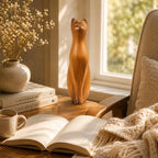 Comfy Hour Cat Sculpture Statue, 8 Inch Sitting Feline Figurine, Polyresin Wood-Look Brown Finish, Modern Farmhouse Shelf Decor for Indoor Home Accent, 1 Unit - Image 4