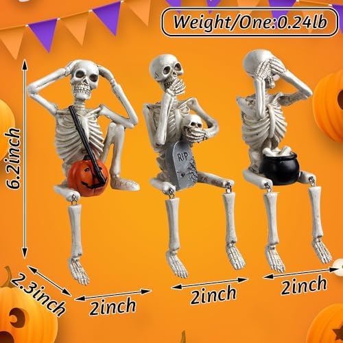 Halloween Skeleton Statue Set of 3, See Speak Hear No Evil Figurines - Image 4