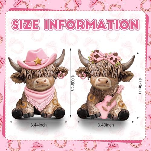 Wesiti 2 Pcs Highland Cow Figurines Resin Farmhouse Coffee Decor Statues - Image 3