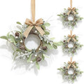 6 Pcs Small 4th of July Hanging Wreaths for Cabinets Patriotic Mini Candle Ring Wreath with Red White Blue Flowers (4, Winter Snow Pinecones) by Unknown